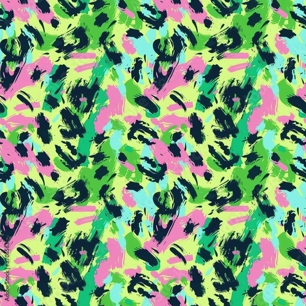 Fototapeta Seamless pattern with abstract bright multicolored strokes, in the style of leopard print, an ornament for fabric and printed products design