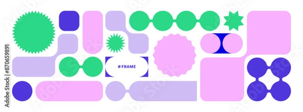 Fototapeta Y2K Abstract futuristic shapes. Geometry simple Design elements, bento design. Label pack. Trendy Web frame set, blocks, grid concept. web layout. Ui UX template. Web comics grids, smooth connection