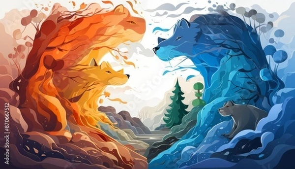 Obraz colorful progressive transitions representing abstract evolution flat design front view dynamic theme cartoon drawing Splitcomplementary color scheme