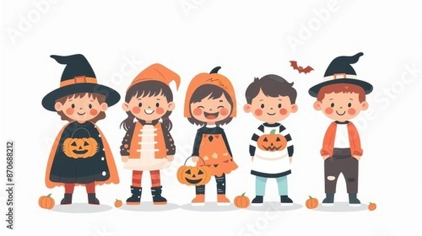 Obraz A group of children dressed in Halloween costumes are posing for a picture