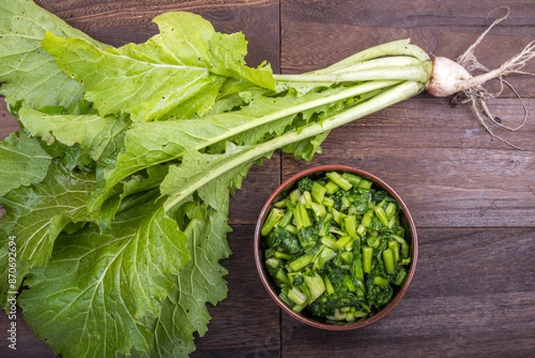 Obraz 収穫した野沢菜の株と野沢菜の漬物