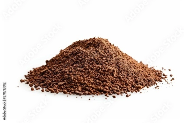 Fototapeta Pile of granulated powdered instant coffee or soil isolated on white