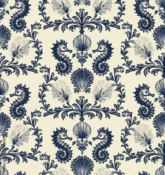 Fototapeta Luxurious lace vector nautical pattern in Victorian style. Print for any surfaces. 