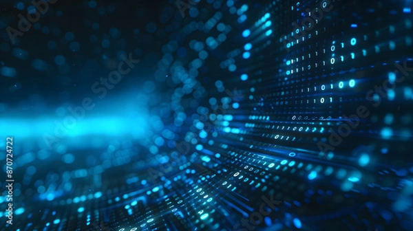 Fototapeta Digital stream of blue binary code with a high-tech feel.