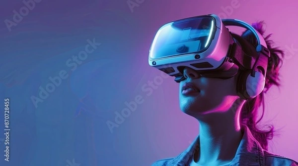 Fototapeta an image of a person using VR and AR googles