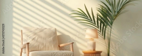 Fototapeta Nostalgic Cozy Corner in 90s Living Room with Vintage Armchair and Knitted Throw, Lamp, and Potted Plant