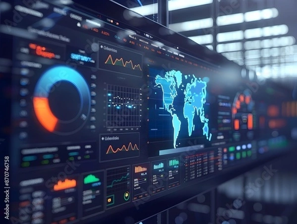 Fototapeta High Tech Cloud Computing Dashboard Showcasing Real Time Metrics and Analytics for Business Intelligence
