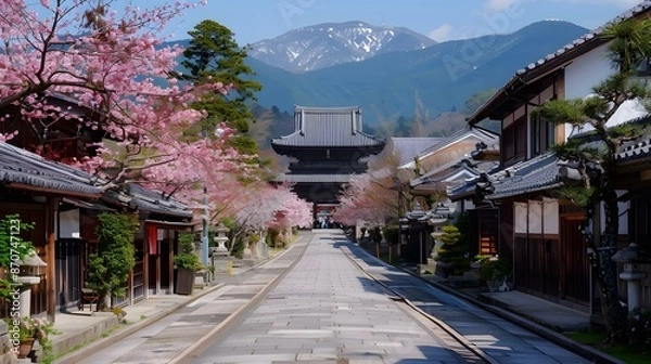 Obraz Japanese traditional architecture with cherry blossoms