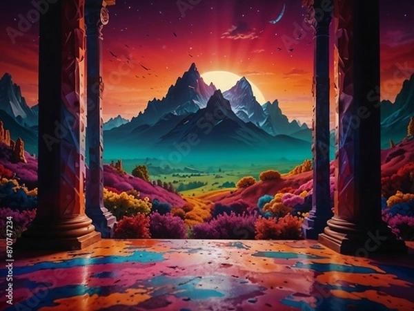 Fototapeta the colors are bright in the mountain and surreal scenes.