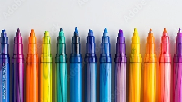 Obraz A vivid array of colorful marker pens lined up, showcasing a rainbow spectrum that sparks creativity and visual delight