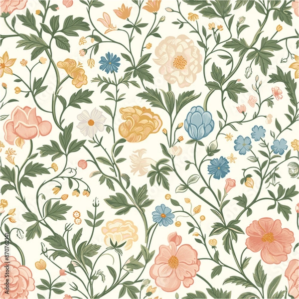 Obraz Seamless pattern with flowers and leaves. Floral pattern for wallpaper or fabric