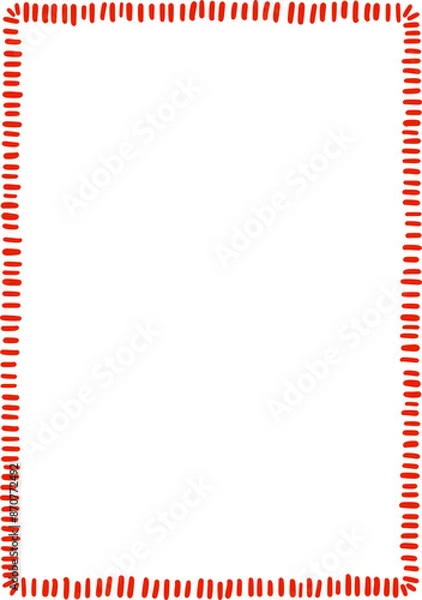 Fototapeta Decorative vector frame with hatching. A clipart element in hand-drawn style. Isolated decoration in red color. Suitable for wedding or birthday invitation, poster, menu, greeting card.