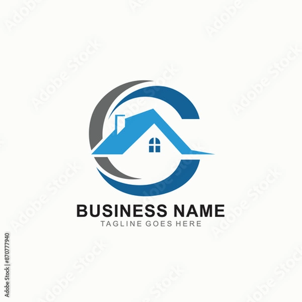 Fototapeta C initial logo with home or building design concept
