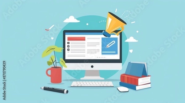 Fototapeta Online course creation, tutorial setup, flat design illustration