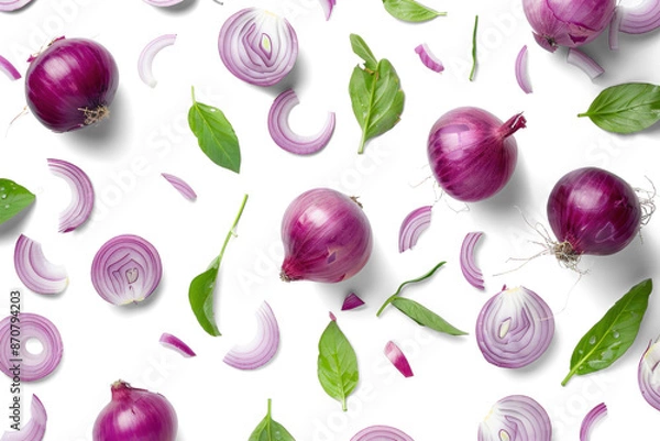 Obraz Red Onions and Basil Leaves Pattern