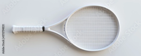 Obraz A white tennis racket on a white background, minimalist design. Sports equipment concept