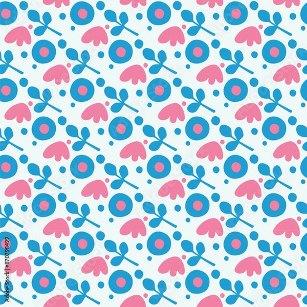 Fototapeta Seamless floral pattern. Naive floral designs. Rounded simplified shapes. Vector