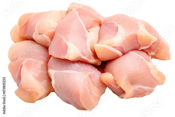 Fototapeta Chicken entrails. Detailed components separated on white background. Emphasis on the details of chicken that is fresh, free of bruises, and that the fat is evenly distributed.