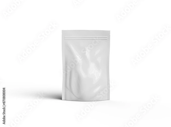 Fototapeta 3D render of a glossy generic, sealed doypack packaging with a zipper on a transparent background
