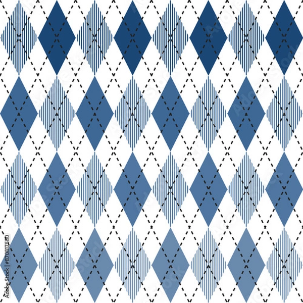Fototapeta Navy blur argyle pattern. Argyle vector pattern. Argyle pattern. Seamless geometric pattern for clothing, wrapping paper, backdrop, background, gift card, sweater.