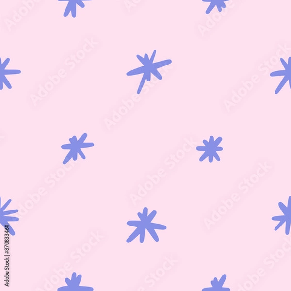 Fototapeta Vector simple spotted seamless pattern with asterisks. Repeating background with blue snowflakes or stars in hand drawn style. Design for fabric, wallpaper, wrapping paper, cover, poster, invitation