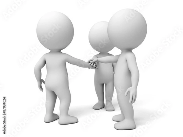Obraz 3d people together. Business team joining hands concept. 3d image. Isolated white background.