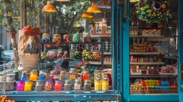 Fototapeta Colorful Jars on a Shop Window.