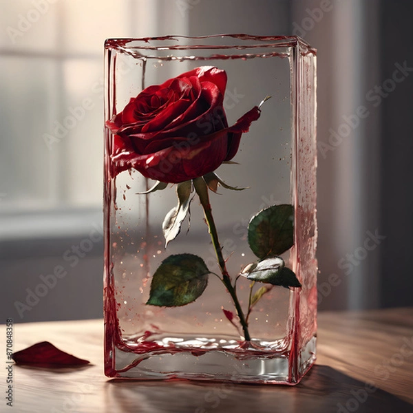 Obraz red rose in glass