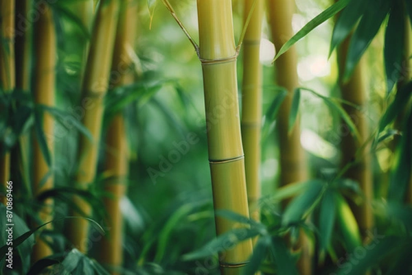 Fototapeta Trees growing in bamboo grove, bamboo forest, Asian yellow bamboo