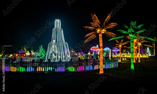 Obraz Intentional slow shutter speed, night image of Illuminated with thousands of LED bulbs , Unity Glow Garden is a place of tourist attraction in Kevadia, India.