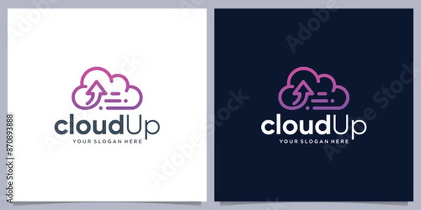 Fototapeta Simple and modern line style Cloud up logo design template.
