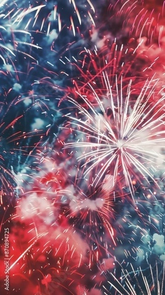 Fototapeta Patriotic-colored fireworks with red, white, blue theme