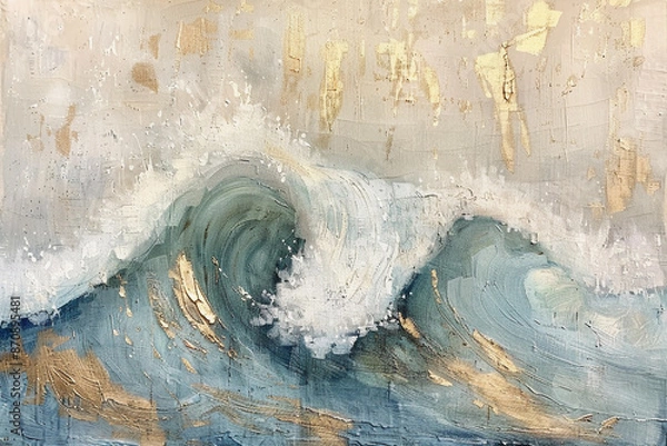 Obraz abstract waves, gold and blue oil painting with thick brush strokes