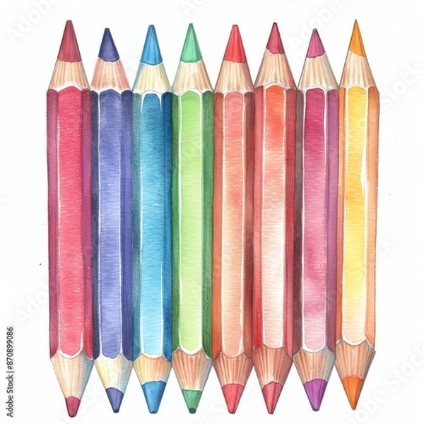 Obraz Pastel watercolor pencil clipart, stationary element, isolated on white background