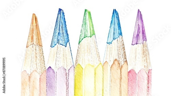 Obraz Stationary element pencil clipart, watercolor illustration, pastel colors, isolated on white background
