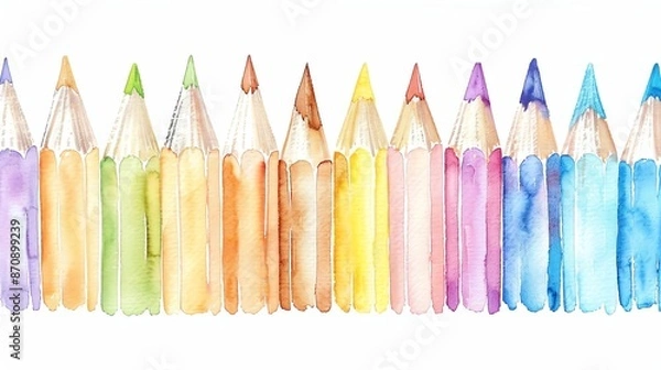 Obraz Stationary element pencil clipart, watercolor illustration, pastel colors, isolated on white background