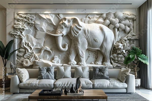 Obraz Beautiful animal 3d relief wallpaper. Mural wallpaper. Generative AI