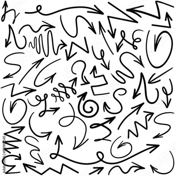 Fototapeta Set of different drawn arrows isolated on white