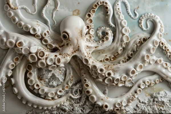 Fototapeta porcelain bas-relief depicting majestic tentacles. Generative AI