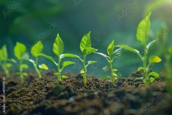 Fototapeta A time-lapse image capturing the growth of biodiesel crops from seedlings to full-grown plants.