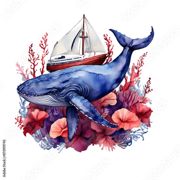 Obraz Watercolor whale with ship sublimation