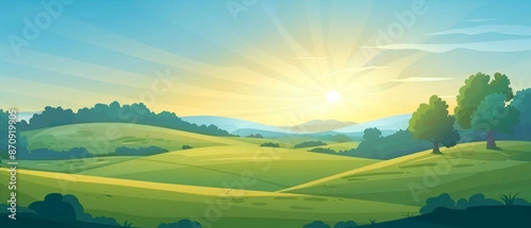 Obraz Rolling Green Hills at Sunset.