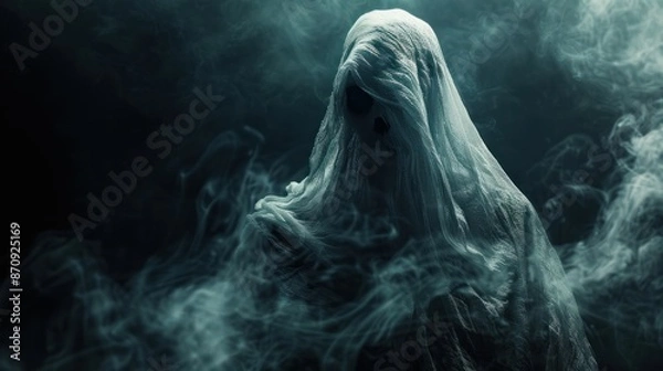 Fototapeta Scary portrait on ghost on dark background