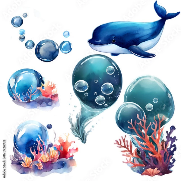 Obraz watercolor dolphin with air bubbles
