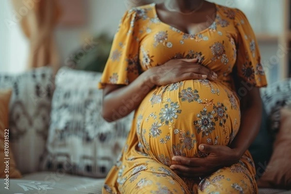 Fototapeta Pregnant woman taking care of her body during pregnancy. ai generative