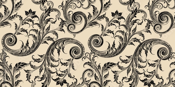 Fototapeta Trendy seamless vector background in Baroque style with botanical elements, for textiles, wallpapers, backgrounds, and packaging.
