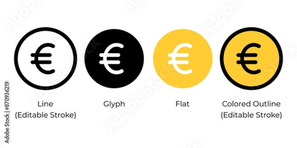 Fototapeta European Euro currency symbol, EUR sign vector icon set for website design, app, ui, isolated on white background. Vector illustration.