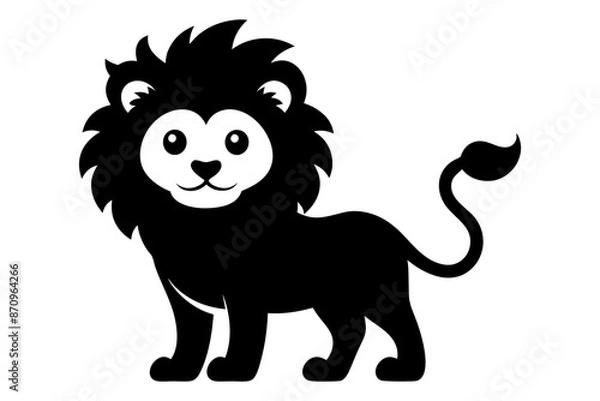 Fototapeta black and white lion silhouette, lion vector illustration, lion silhouette, animal silhouette isolated vector Illustration, png, lion  icon	