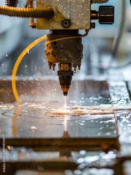 Obraz Industrial water jet cutter processing thick materials.