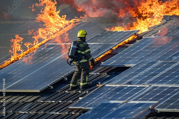 Obraz Firefighter: solar panels on fire
